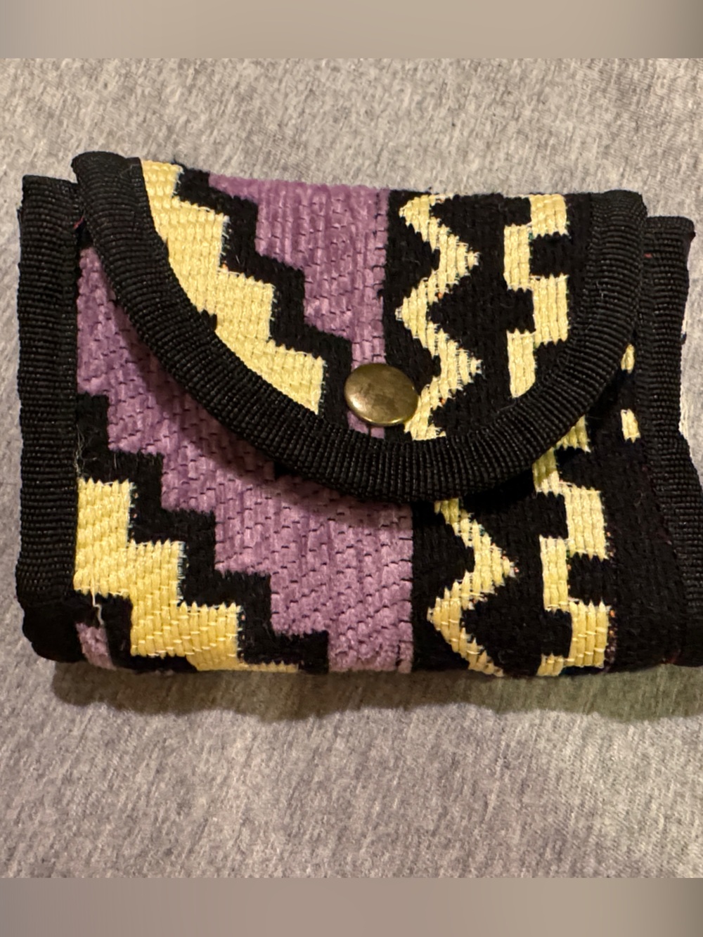 Handmade Woven Fabric Wallet - Purple/Yellow (outside) Multi-patterned (inside)